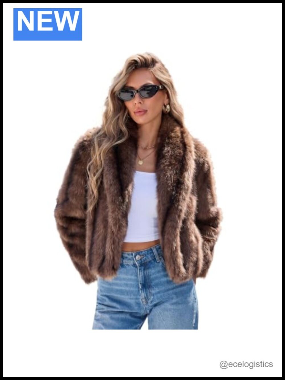 Women's Open Front Faux Fur Jacket Wide Lapel Shaggy Furry Coat